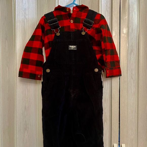 OshKosh B'gosh Other - OSHKOSH 2pc set flannel shirt & overalls 3T